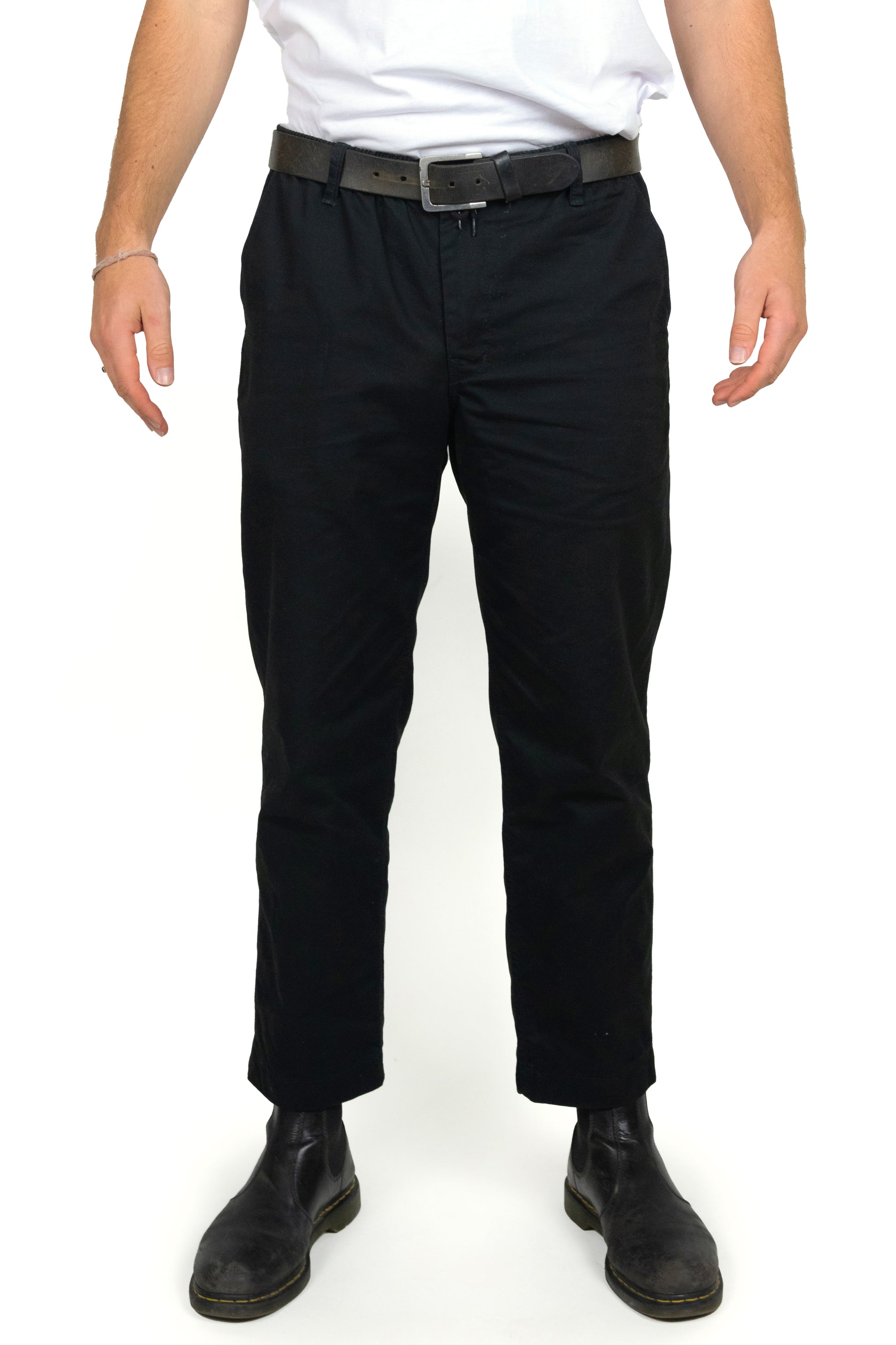 Elasticated Waist Pant - Black Brushed Peached Cotton