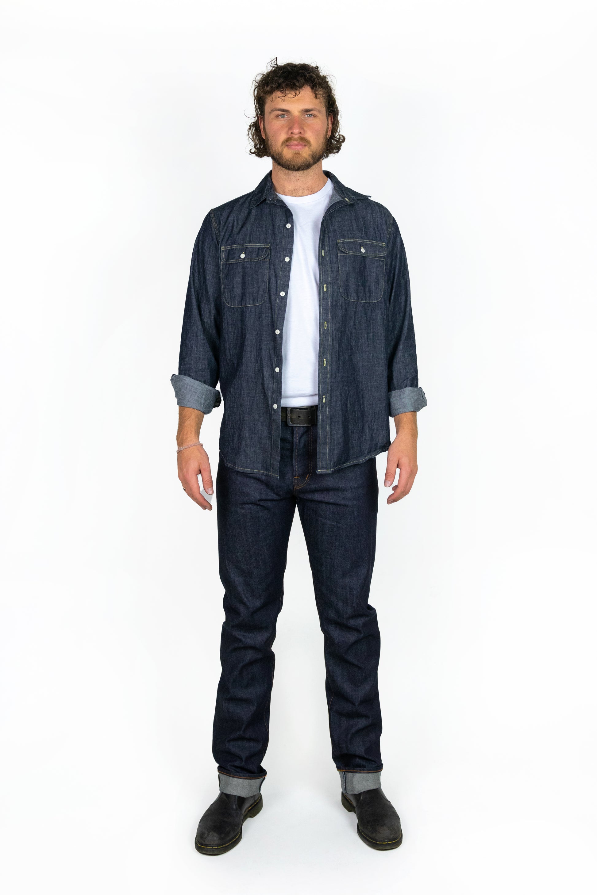 Triple Needle Chambray Work Shirt - Dark Indigo
