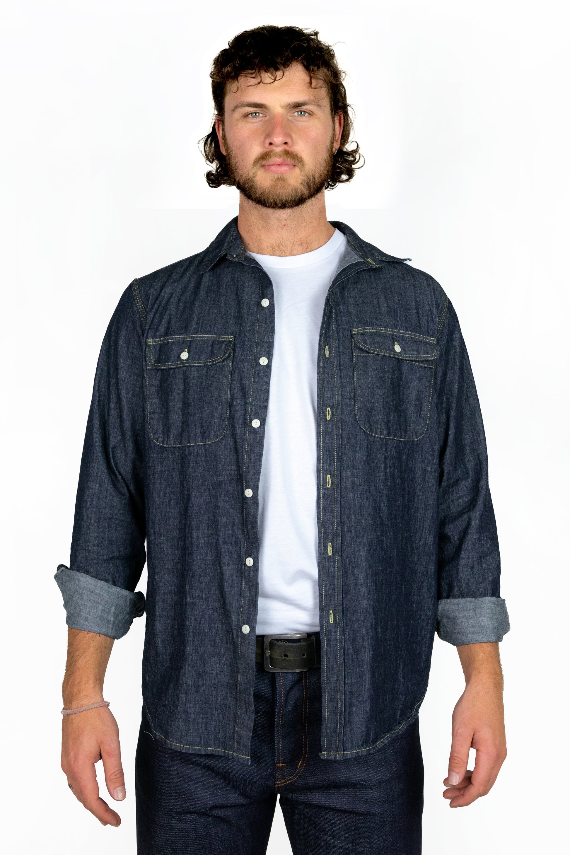 Triple Needle Chambray Work Shirt - Dark Indigo