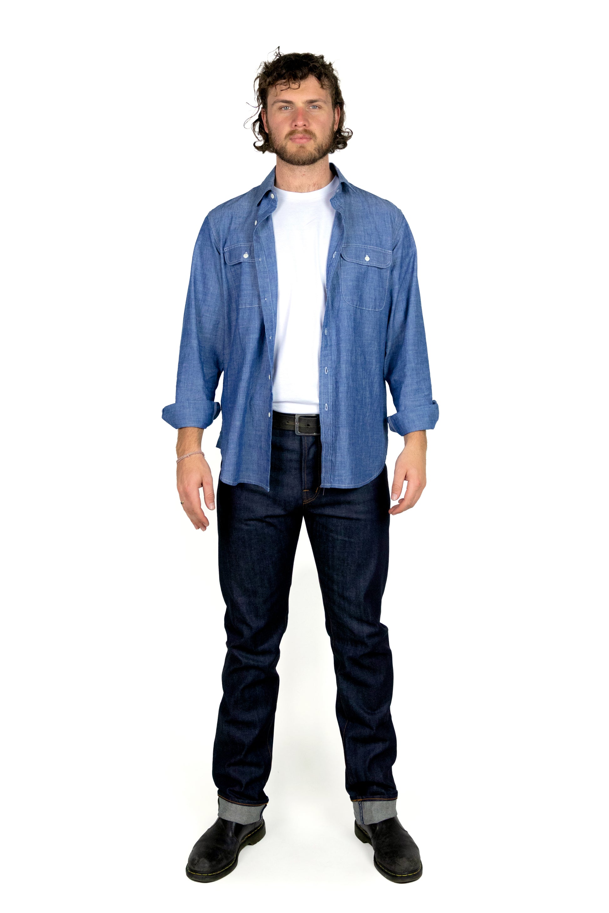 Triple Needle Chambray Work Shirt - Light Indigo