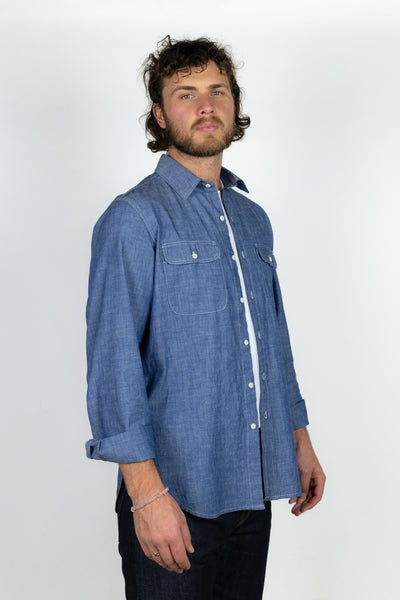 Triple Needle Chambray Work Shirt - Light Indigo