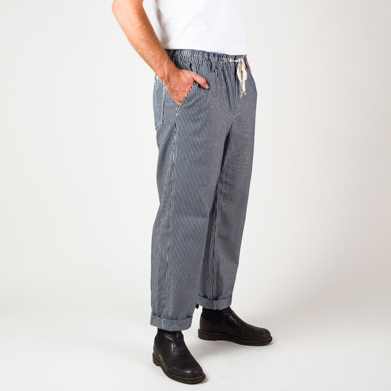 Elasticated Waist Pant -  Hickory stripe cotton