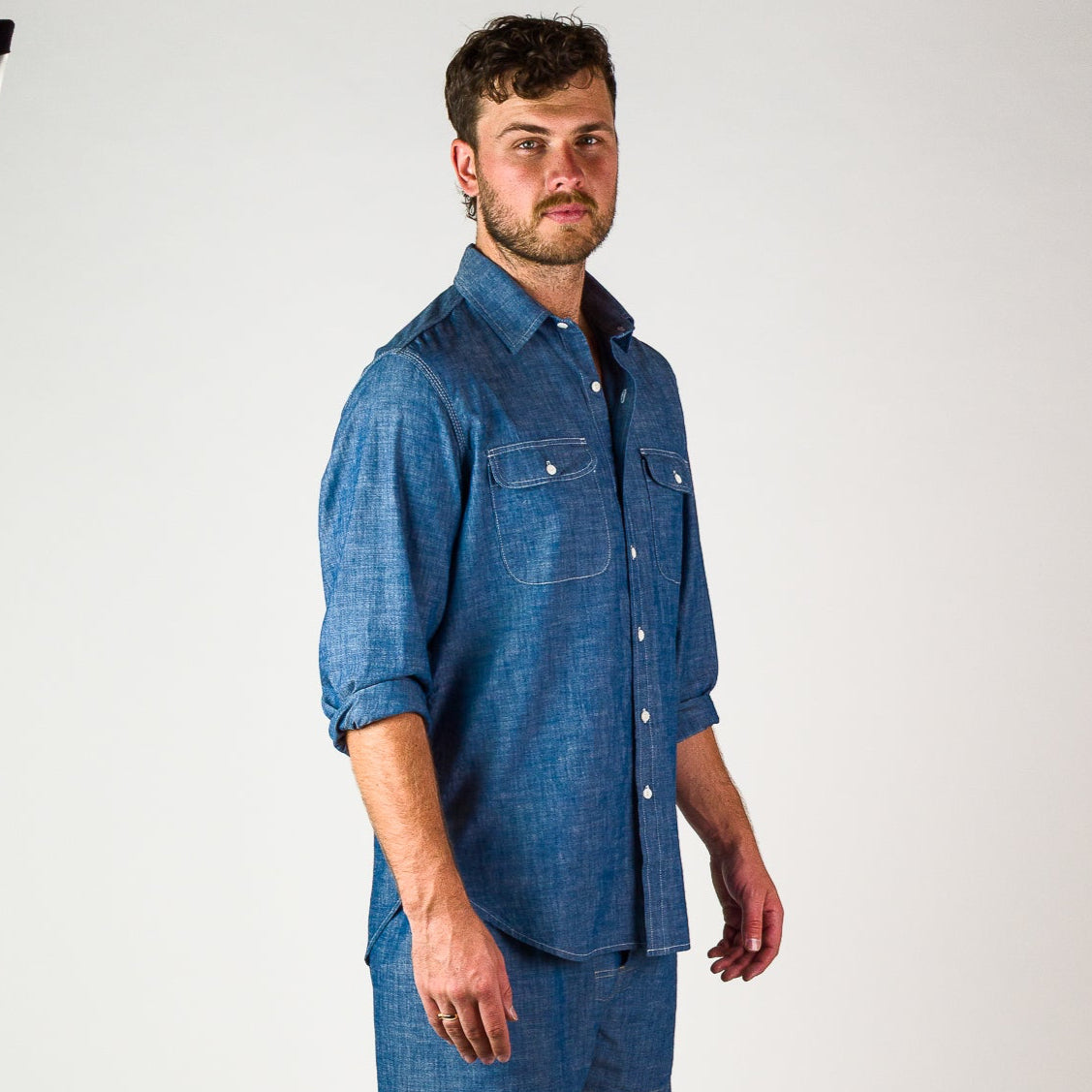 Triple Needle Chambray Work Shirt - Light Indigo