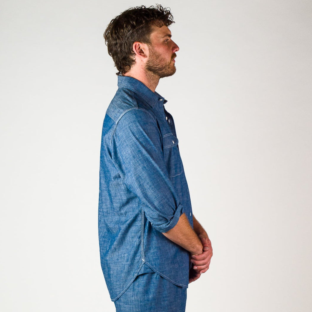 Triple Needle Chambray Work Shirt - Light Indigo