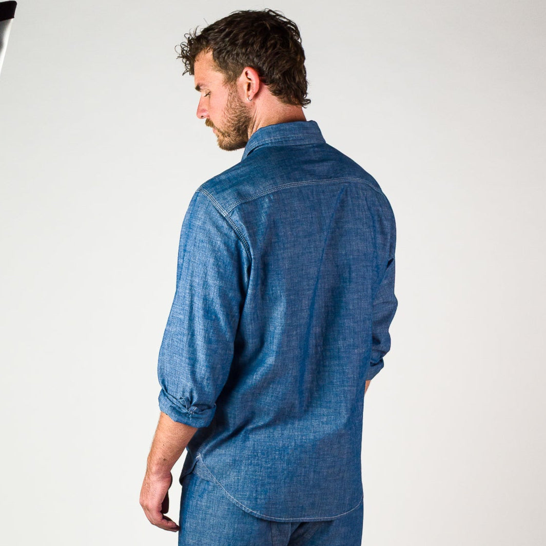 Triple Needle Chambray Work Shirt - Light Indigo