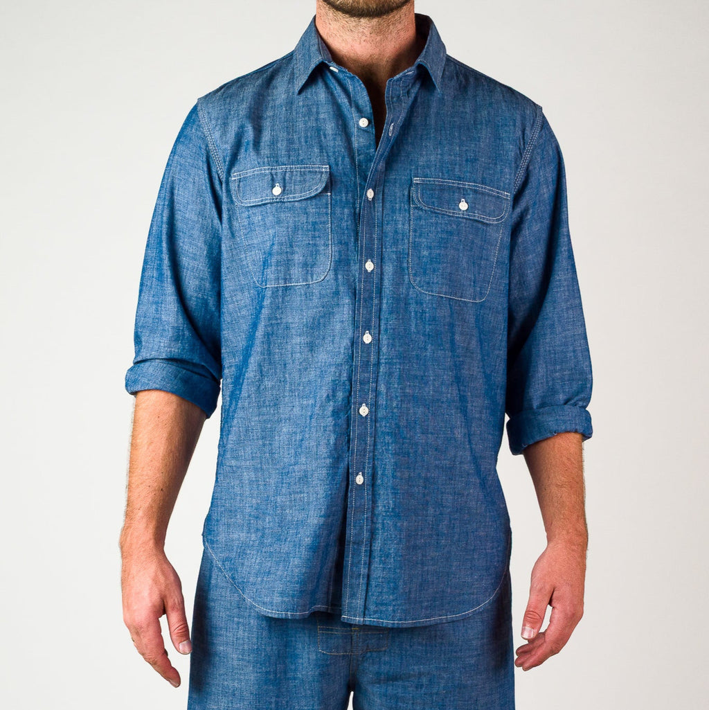 Triple Needle Chambray Work Shirt - Light Indigo