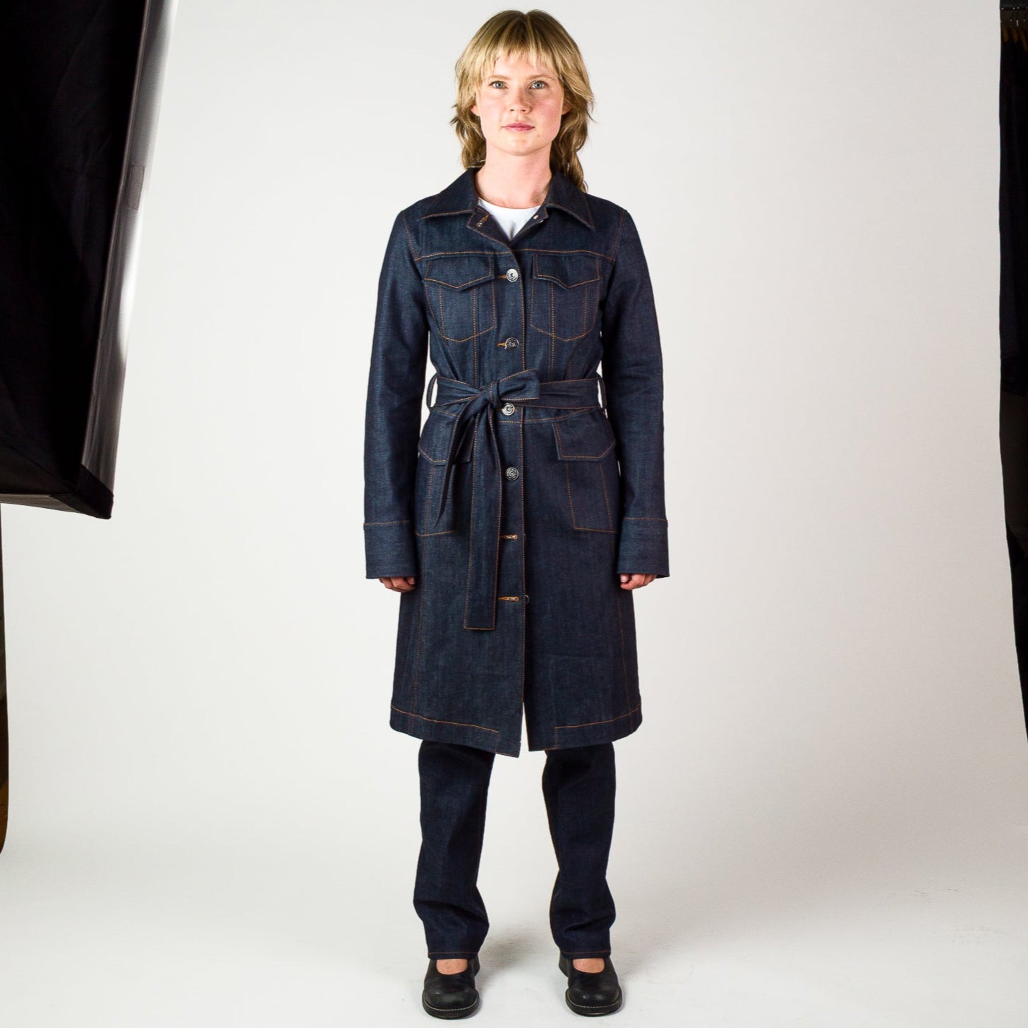 Womens Long Line Coat - Indigo