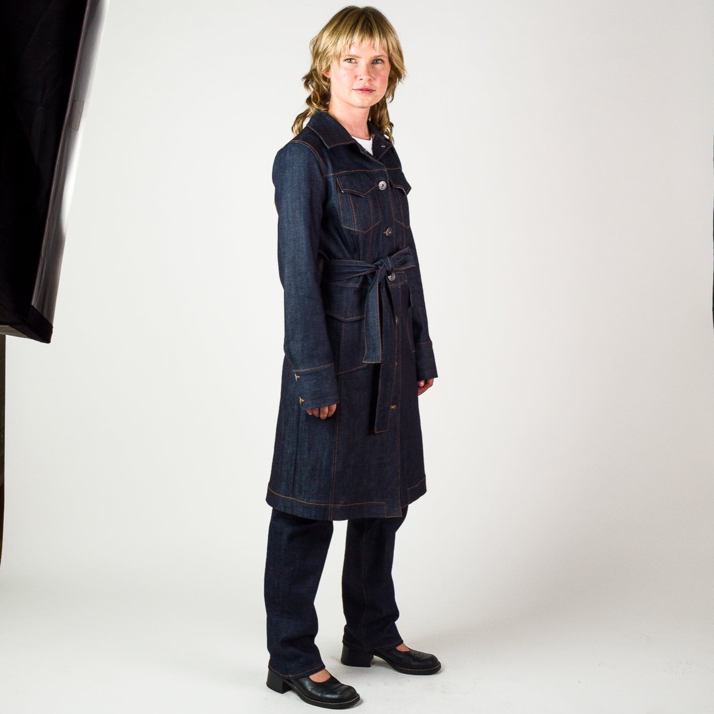 Womens Long Line Coat - Indigo