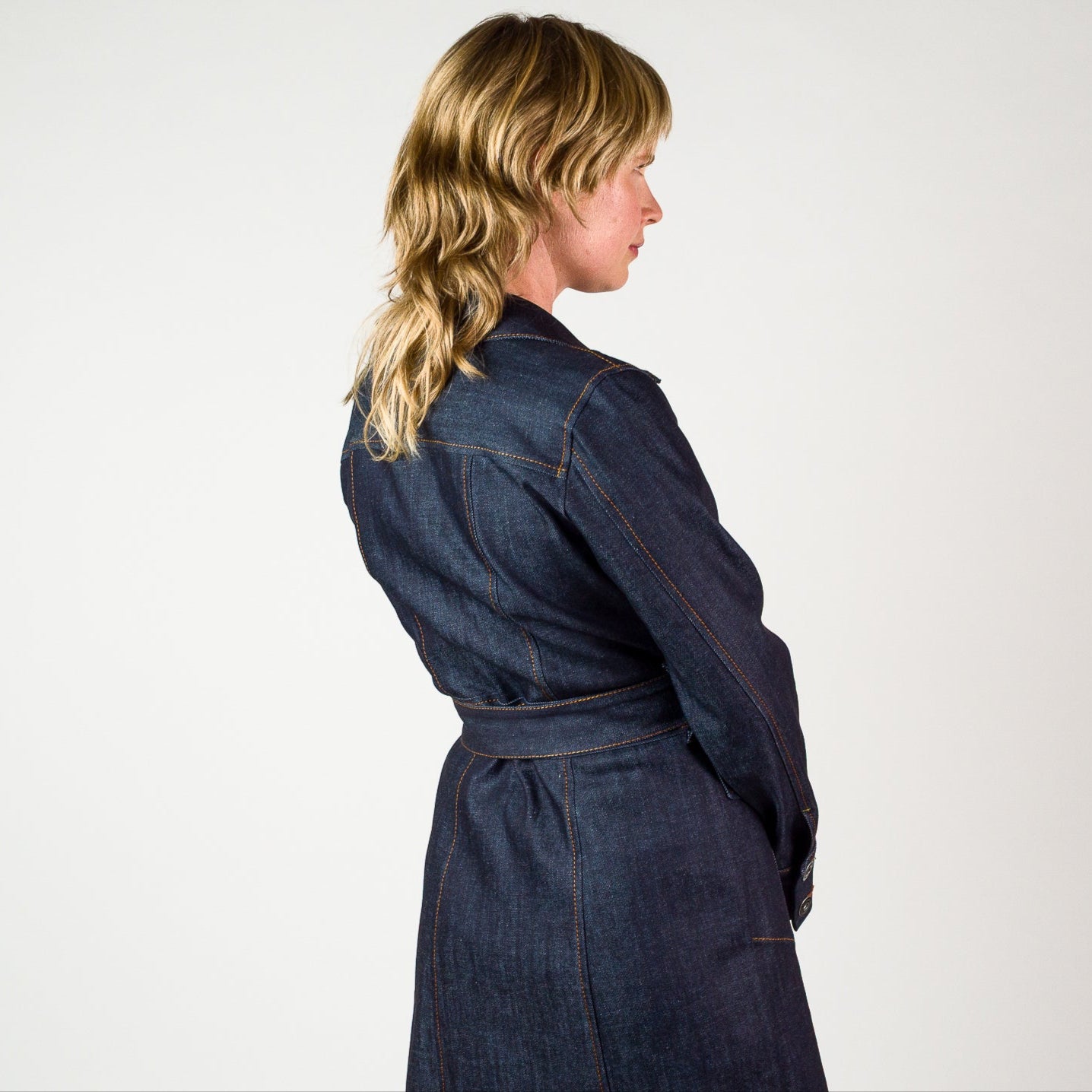 Womens Long Line Coat - Indigo
