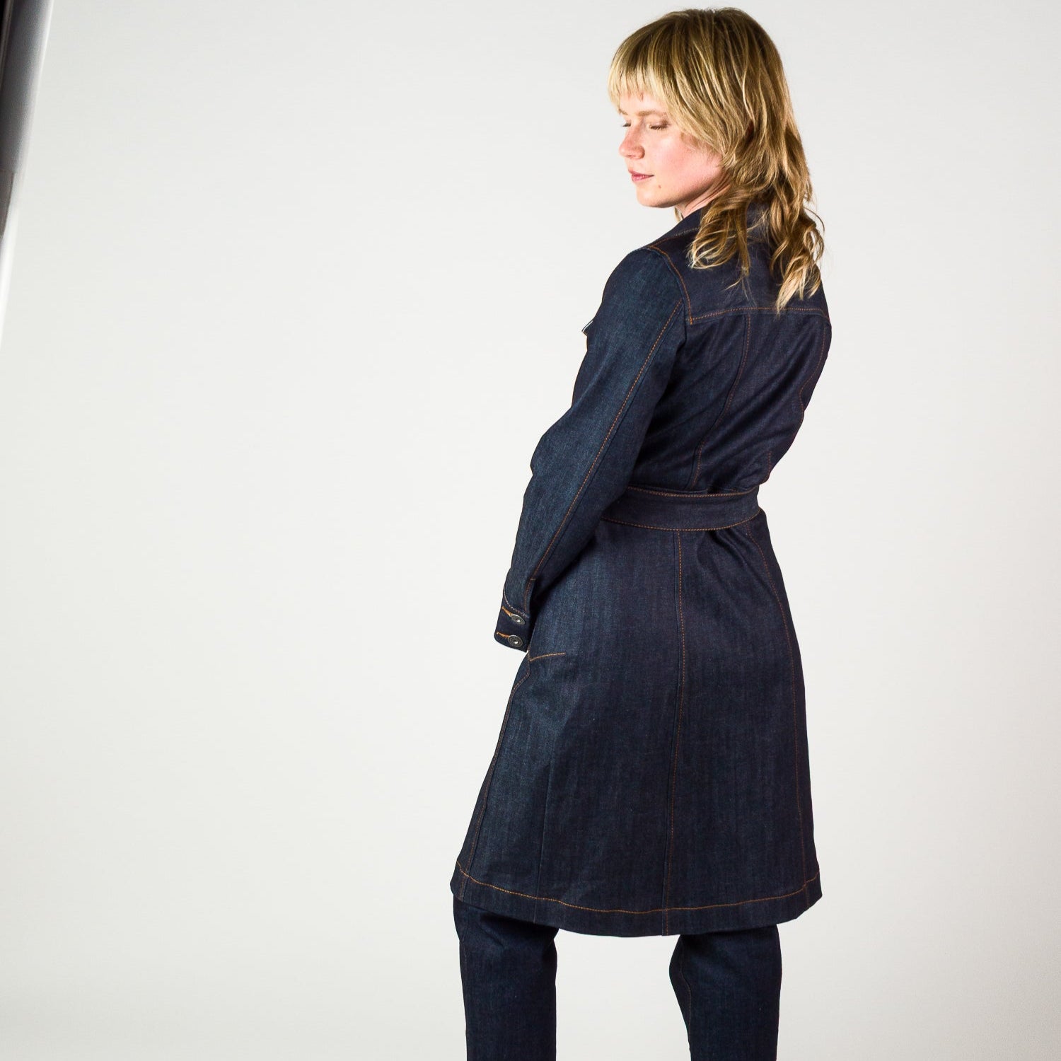 Womens Long Line Coat - Indigo