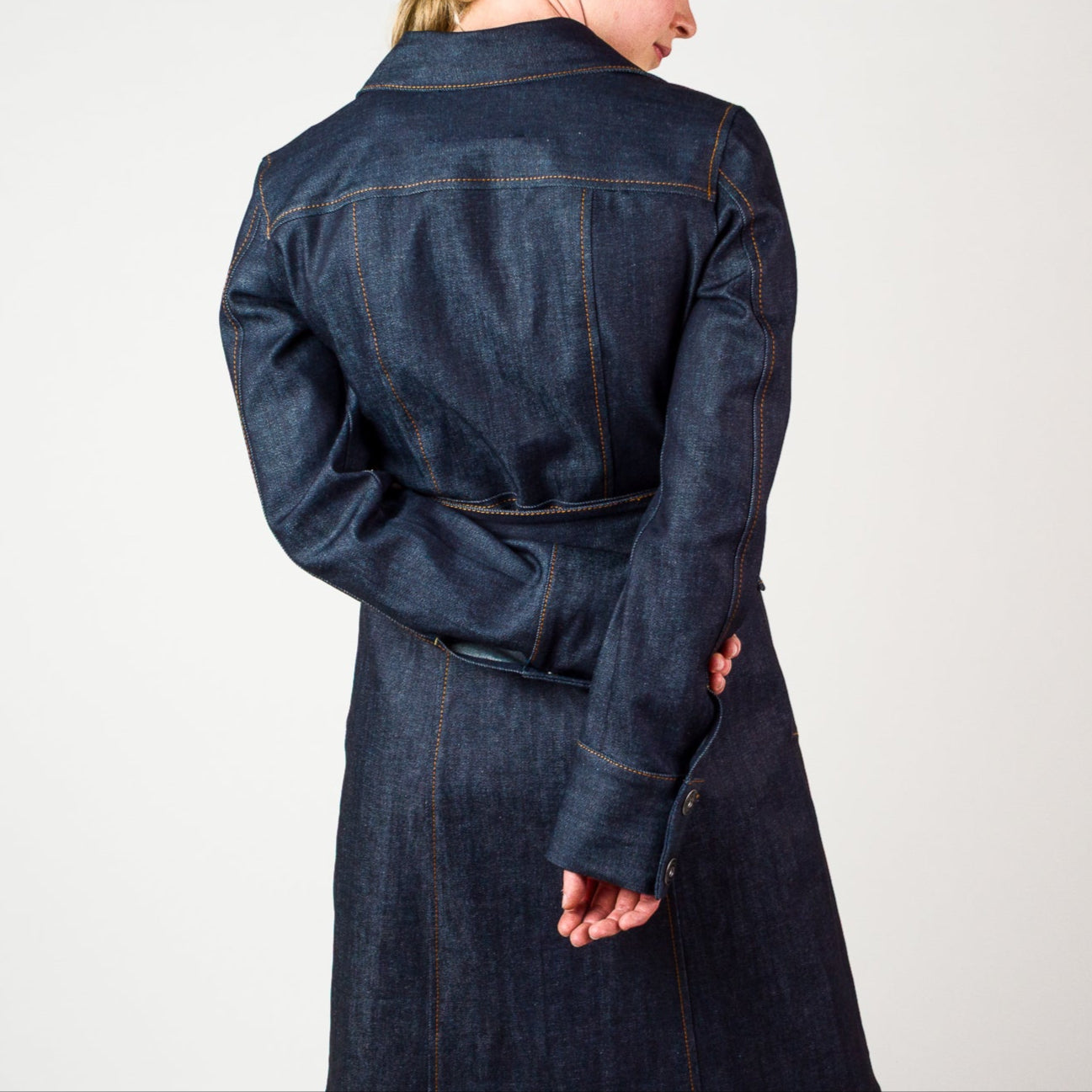 Womens Long Line Coat - Indigo