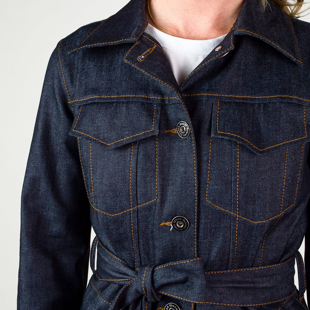 Womens Long Line Coat - Indigo