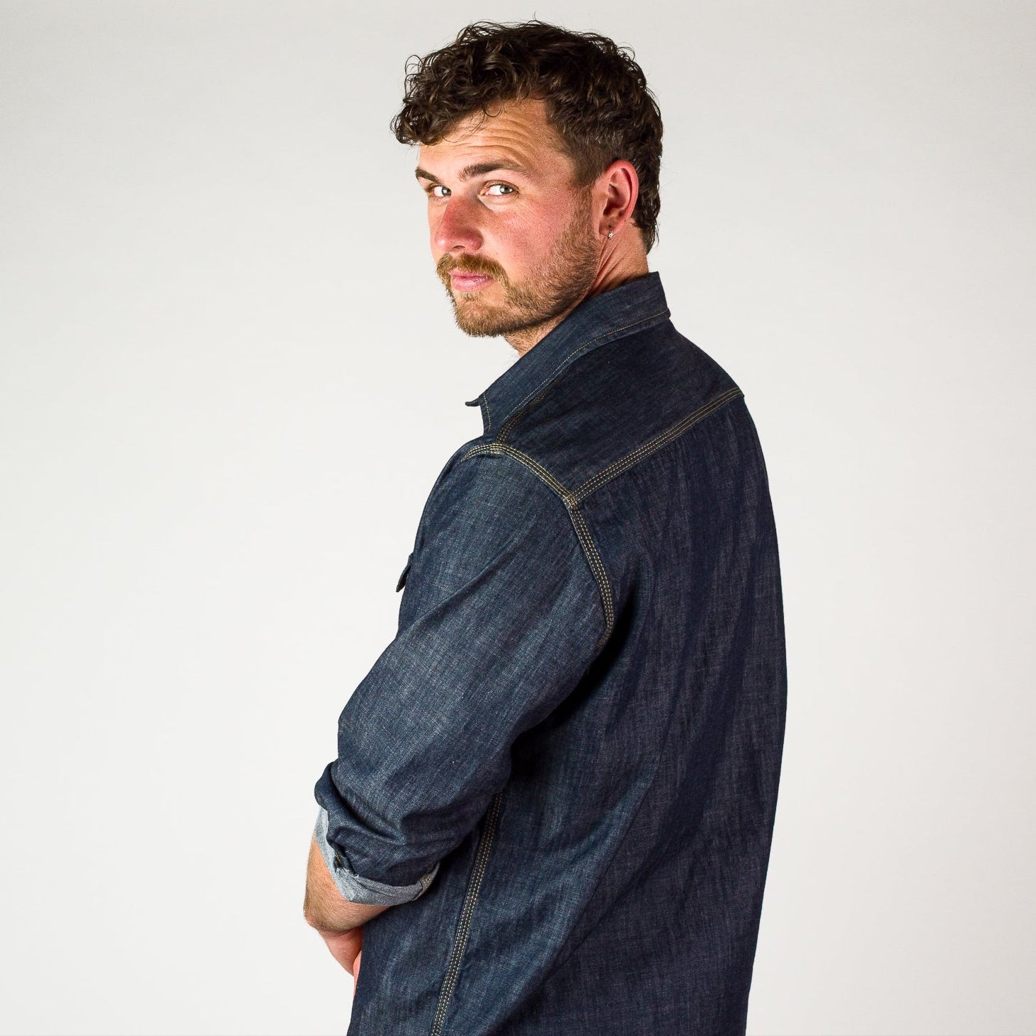 Triple Needle Chambray Work Shirt - Dark Indigo