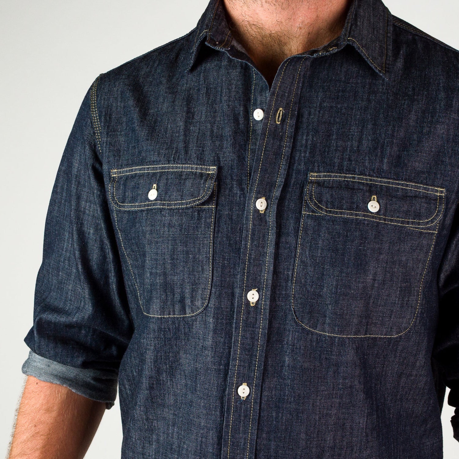 Triple Needle Chambray Work Shirt - Dark Indigo