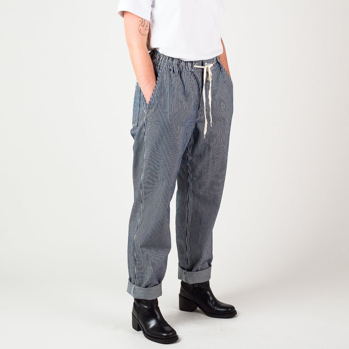 Elasticated Waist Pant -  Hickory stripe cotton