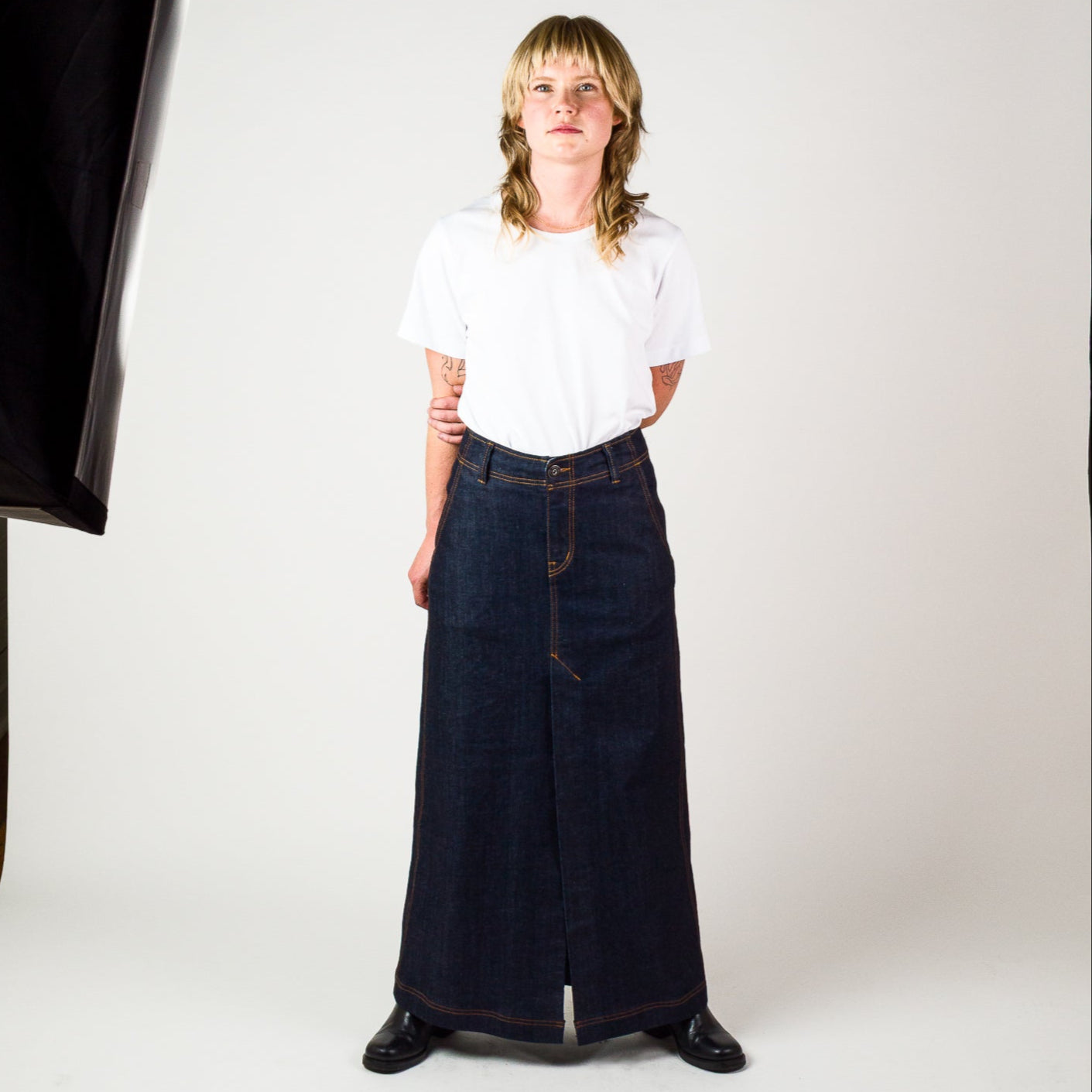 Womens Long denim skirt - Indigo