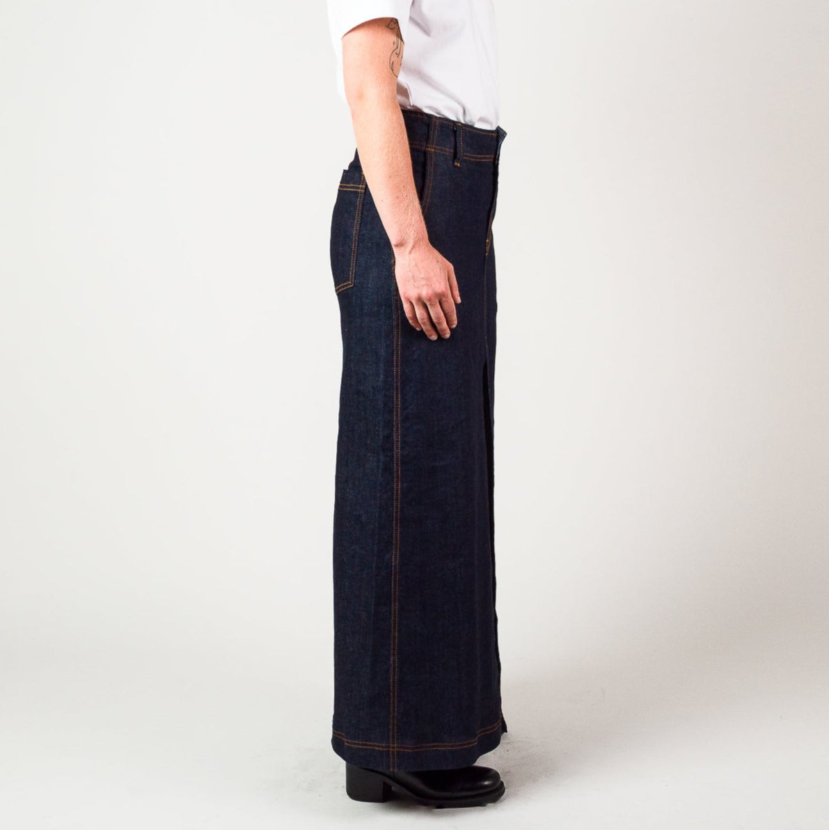 Womens Long denim skirt - Indigo