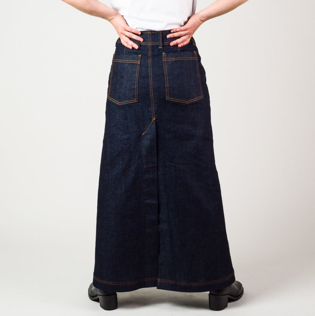Womens Long denim skirt - Indigo