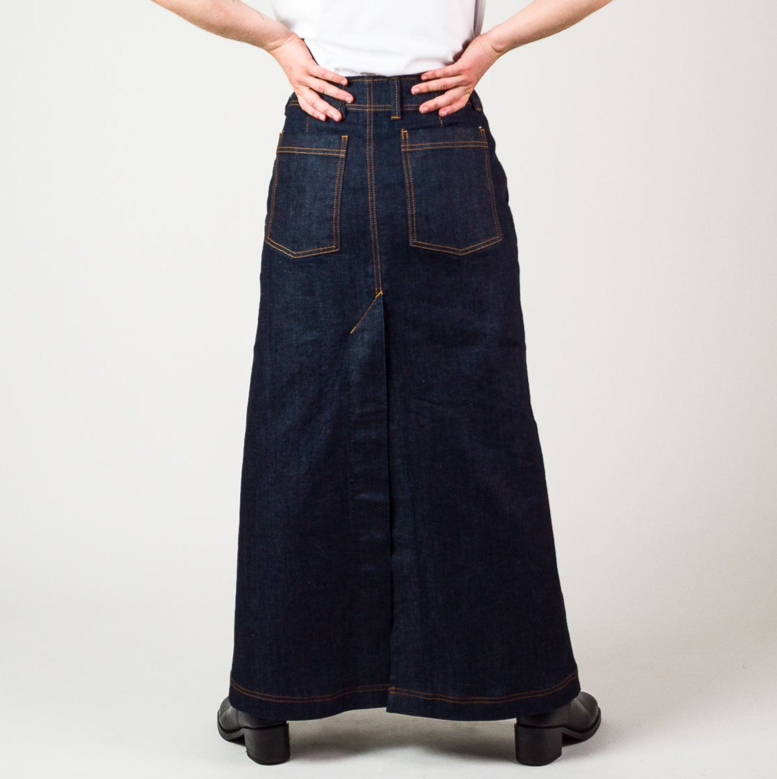 Womens Long denim skirt - Indigo