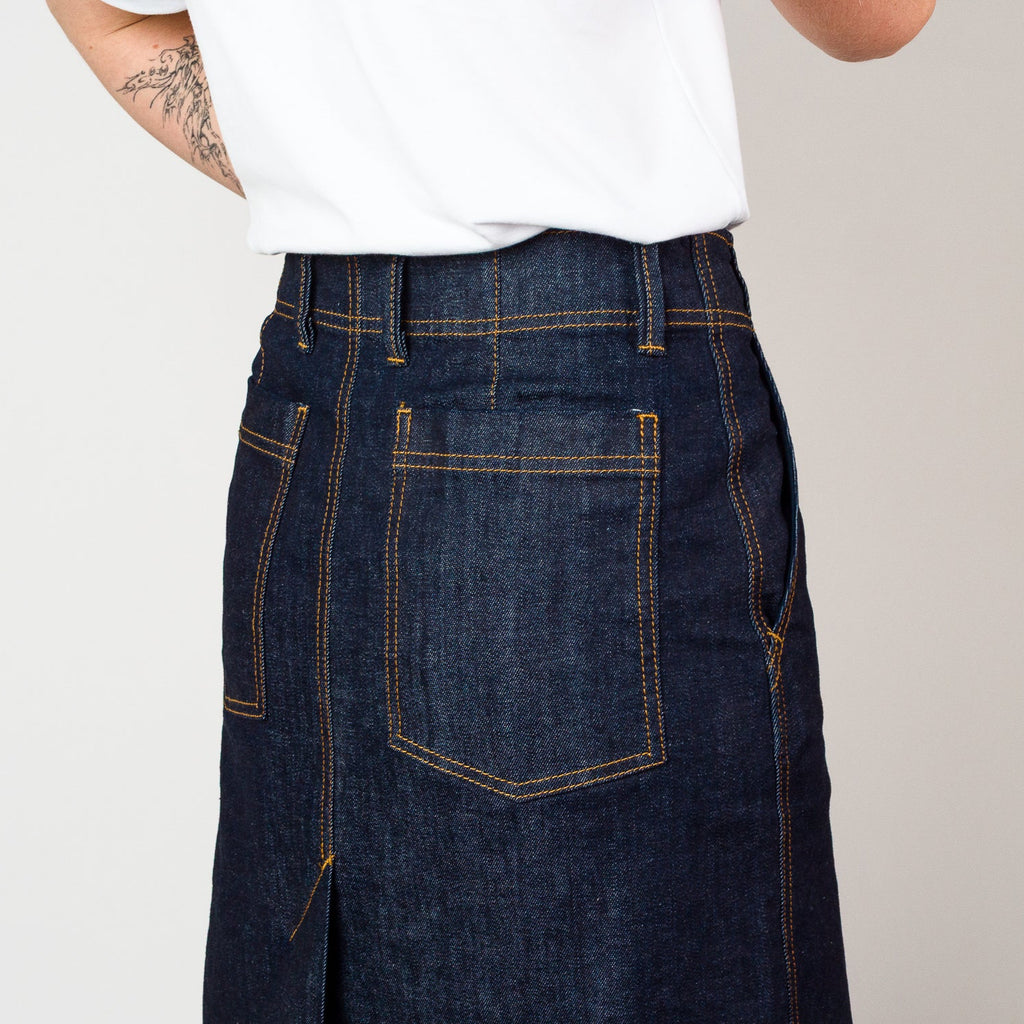 Womens Long denim skirt - Indigo