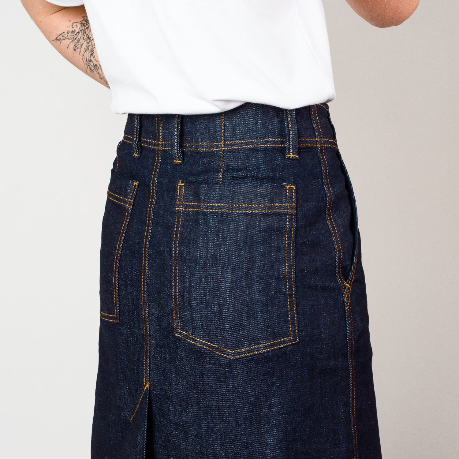 Womens Long denim skirt - Indigo