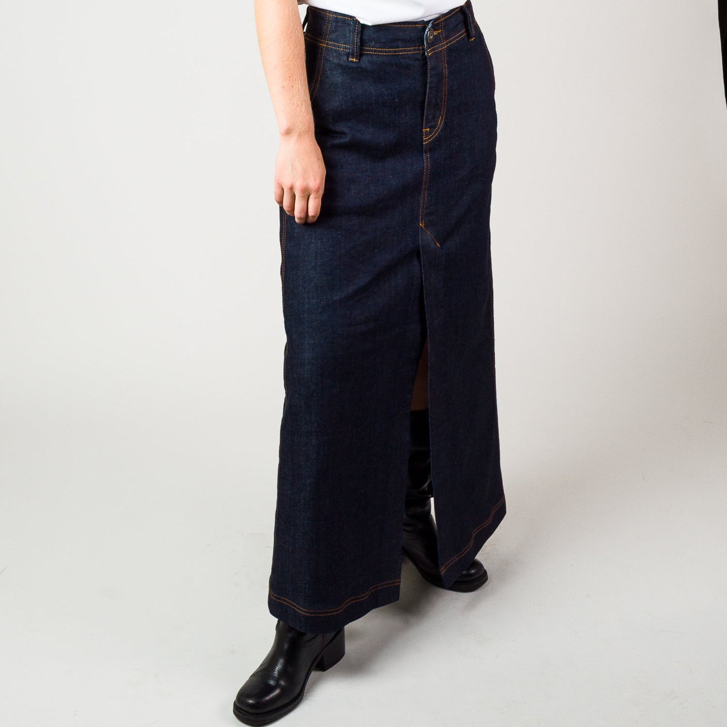 Womens Long denim skirt - Indigo