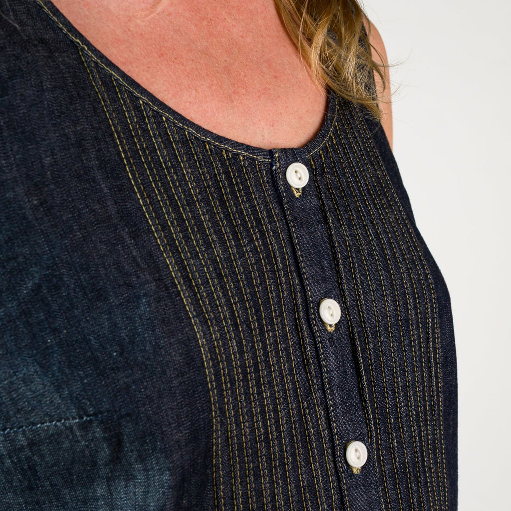 Womens Chambray Pin Tuck Vest - Indigo