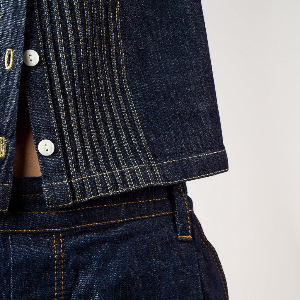 Womens Chambray Pin Tuck Vest - Indigo