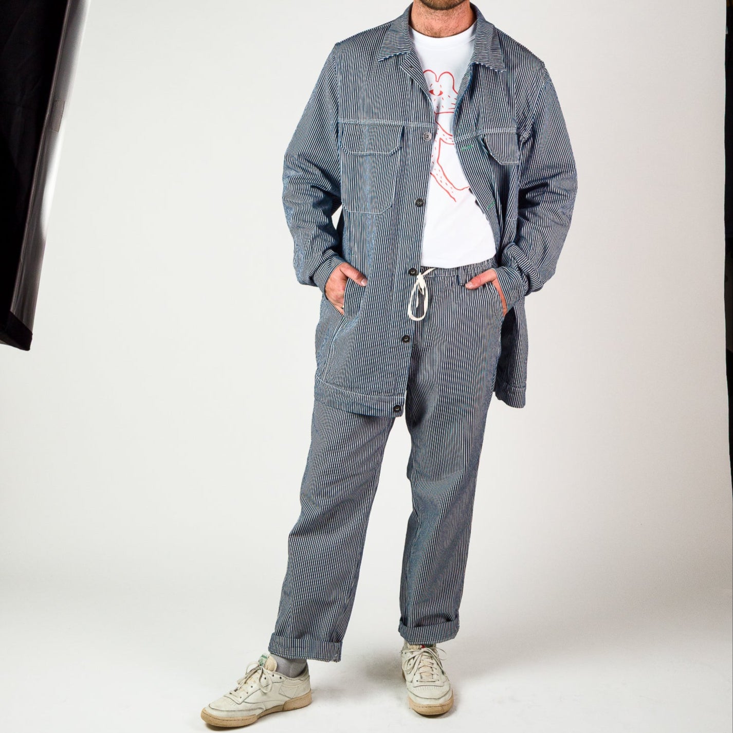 Elasticated Waist Pant -  Hickory stripe cotton
